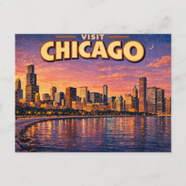 Cartão Postal Horizonte de Chicago e Lago Michigan à noite