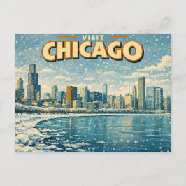 Cartão Postal Horizonte de Chicago e Lago Michigan no inverno 