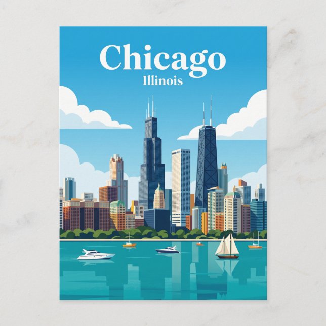 Cartão Postal Horizonte de Chicago EUA (Frente)