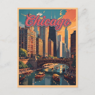 Cartão Postal Horizonte de Chicago na Margem do Rio