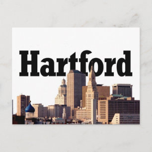 Cartão Postal Horizonte de Hartford CT com "Hartford" no céu