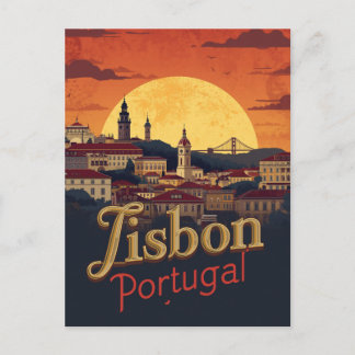 Cartão Postal Horizonte de Lisboa Portugal - Arte de Viagem Vint