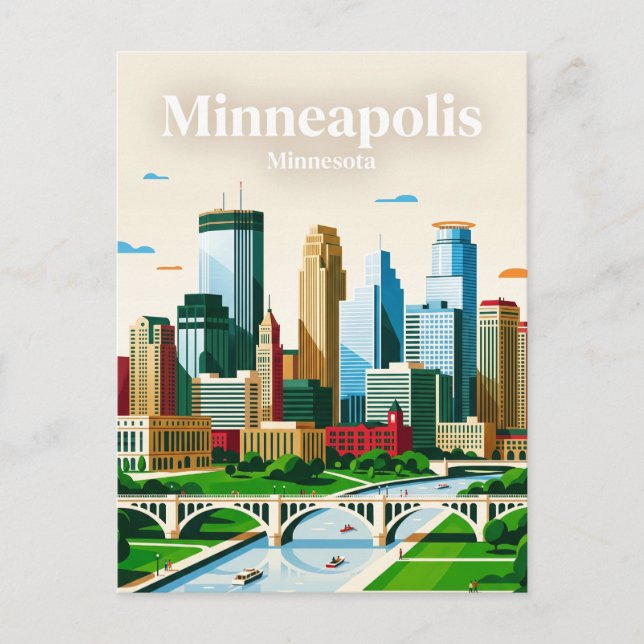 Cartão Postal Horizonte de Minneapolis EUA (Frente)
