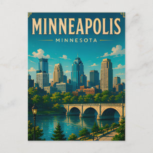 Cartão Postal 🌉 Horizonte de Minneapolis Minnesota e Rio