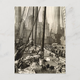 Cartão Postal Horizonte de Nova York Antigo a partir de um Barco