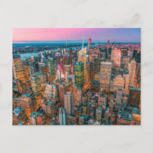Cartão Postal Horizonte de Nova York ao Pôr do Sol Crepúsculo