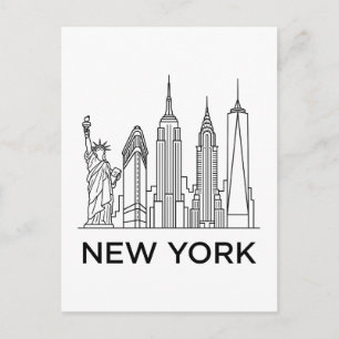 Cartão Postal Horizonte de Nova York Arte Linear Minimalista