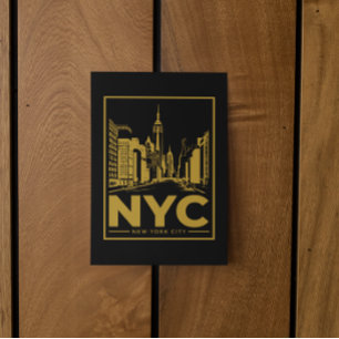 Cartão Postal Horizonte de Nova York – Dourado e Preto Vintage