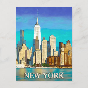 Cartão Postal Horizonte de Nova York em Azul Cobalto e Bege