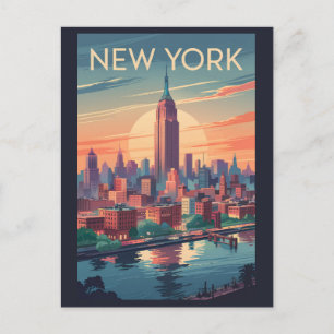 Cartão Postal Horizonte de Nova York Viagem Arte Vintage