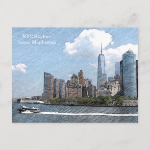 CARTÃO POSTAL HORIZONTE DE NYC Manhattan inferior