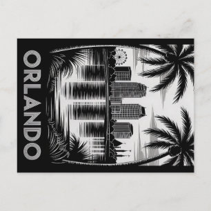 Cartão Postal Horizonte de Orlando Preto e Branco Xilogravura La