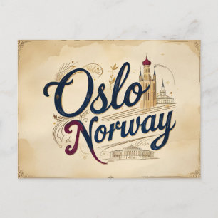 Cartão Postal Horizonte de Oslo Vintage