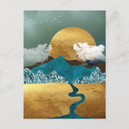 Cartão Postal Horizonte de ouro com Montanhas Azuis