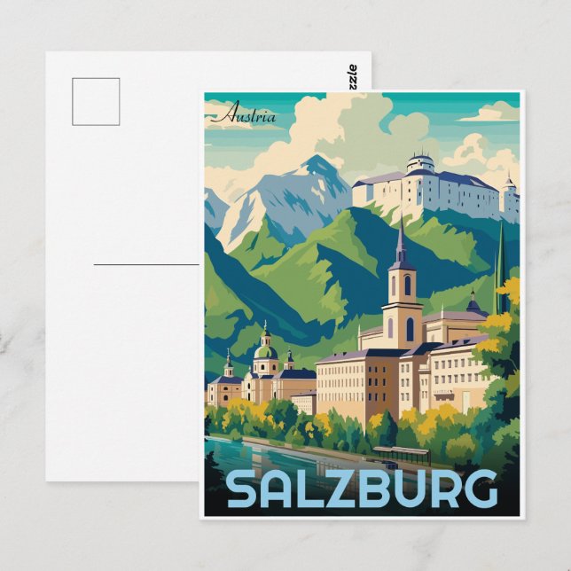 Cartão Postal Horizonte de Salzburg capital da Áustria (Frente/Verso)