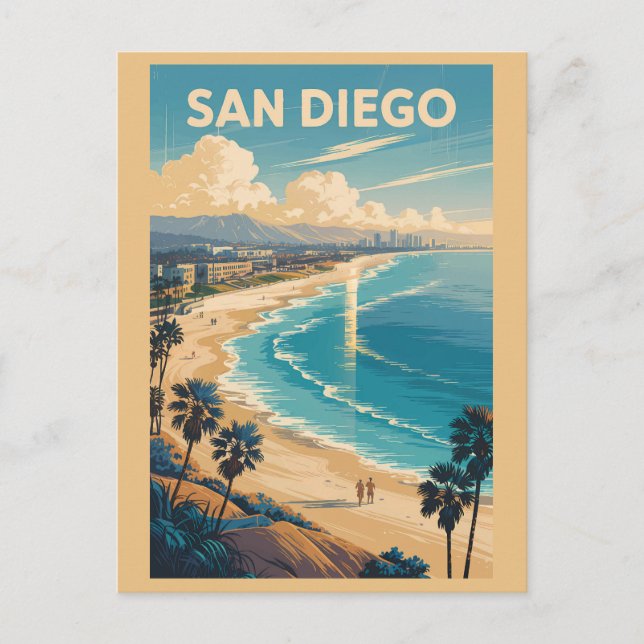 Cartão Postal Horizonte de San Diego Califórnia Viagem Arte Vint (Frente)