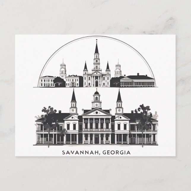 Cartão Postal Horizonte de Savannah Geórgia (Frente)