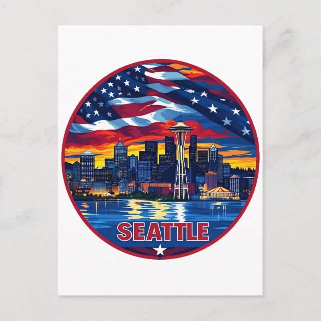 Cartão Postal Horizonte de Seattle (Frente)