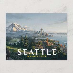 Cartão Postal Horizonte de Seattle Agulha Espacial Monte Rainier
