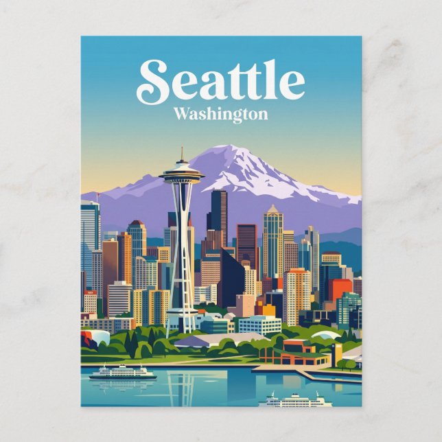 Cartão Postal Horizonte de Seattle EUA (Frente)