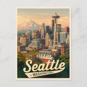 Cartão Postal Horizonte de Seattle – Space Needle & Monte Rainie