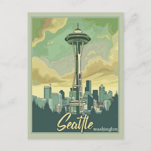 Cartão Postal Horizonte de Seattle - Uma Viagem Vintage
