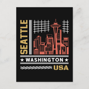 Cartão Postal Horizonte de Seattle Washington Design Urbano Retr