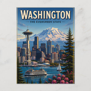 Cartão Postal Horizonte de Seattle Washington Montanha Frente pa