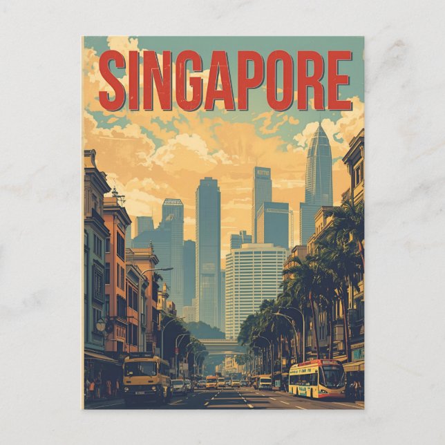 Cartão Postal Horizonte de Singapura retrô (Frente)