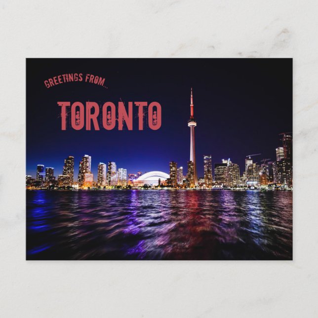 Cartão Postal Horizonte de Toronto, Ontário à Noite (Frente)