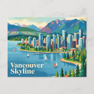 Cartão Postal Horizonte de Vancouver Antigo Canadá