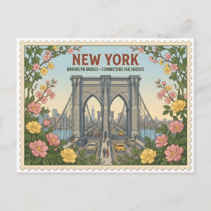 Cartão Postal Horizonte do Brooklyn Bridge em Nova York Antiga