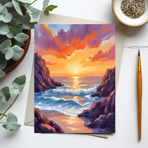 Cartão Postal Horizonte Dourado Aquarela do Pôr do Sol Amarelo