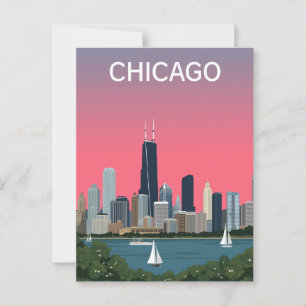 Cartão Postal Horizonte Urbano da Cidade de Chicago Vintage Viag