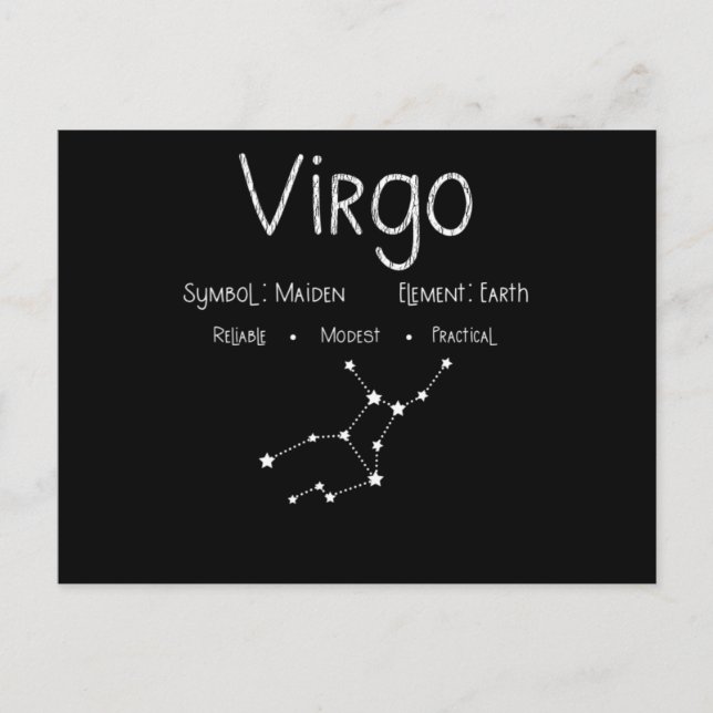 Cartão Postal Horóscopo de Virgem Astronomia Signo Estelar Prese (Frente)