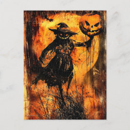 Cartão Postal Horror Halloween Jack O Lantern Spooky Season
