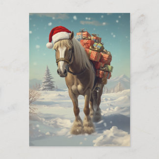 Cartão Postal Horse with Christmas presents in the snow