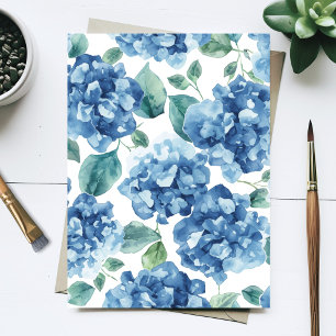 Cartão Postal Hortênsia Blues Padrão de Flor de Blooms Aquarel