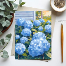 Hortênsias Azuis Aquarela Costeira da Nova Inglate