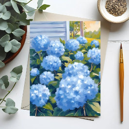 Cartão Postal Hortênsias Azuis Aquarela Costeira da Nova Inglate
