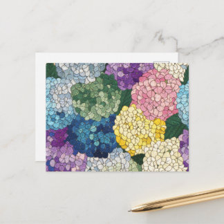 Cartão Postal Hortênsias Pastéis Florais Olhar de Vidro Manchado