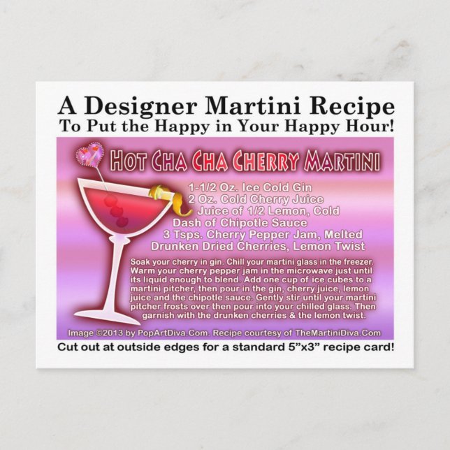 CARTÃO POSTAL HOT CHA CHA CHERRY MARTINI RECIPE (Frente)