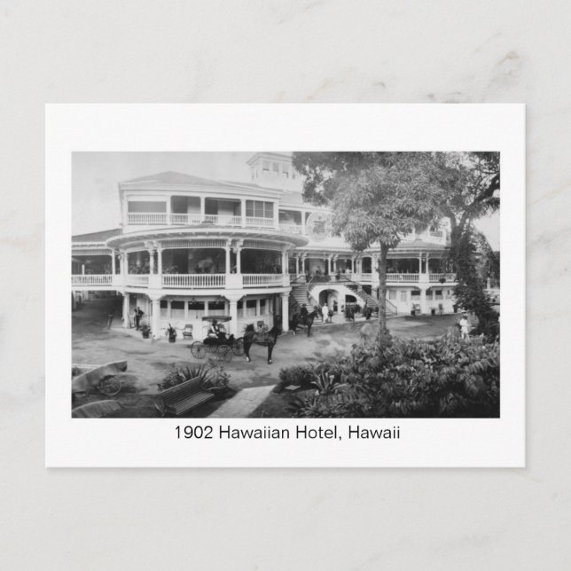 Cartão Postal Hotel havaiano de 1902, foto antiga do Havaí (Frente)