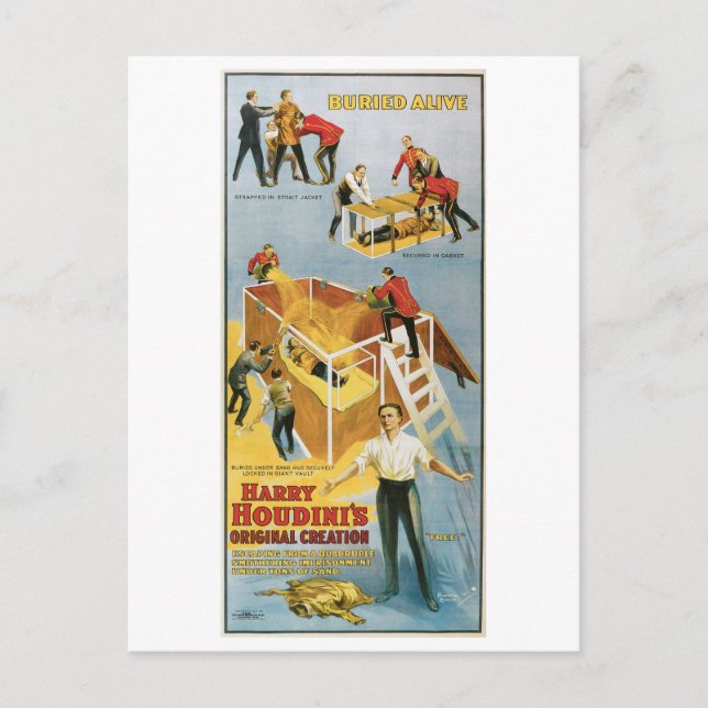 Cartão Postal Houdini ~ Enterrada Artista Vintage Escape Vivo (Frente)