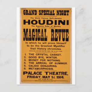 Cartão Postal Houdini, 'Revista Mágica' Teatro Retrô