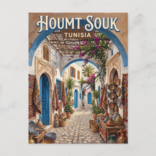 Cartão Postal Houmt Souk Tunísia (Frente)