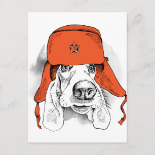 Cartão Postal Hound Basset   Red Ushanka Hat