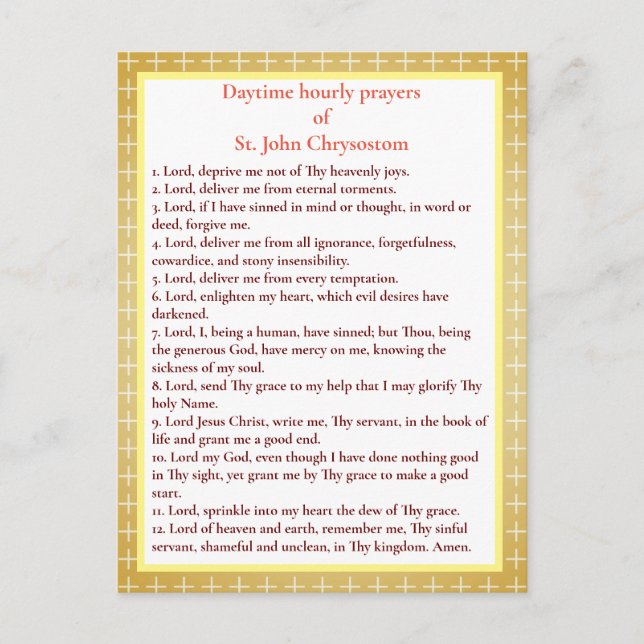 Cartão Postal Hourly prayers of St. John Chrysostom prayer card (Frente)