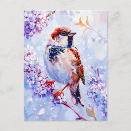 Cartão Postal House Sparrow em uma Arte Impressionista de Branch