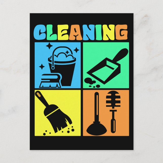 Cartão Postal Housekeeping Retro Housekeeper Cleaning (Frente)